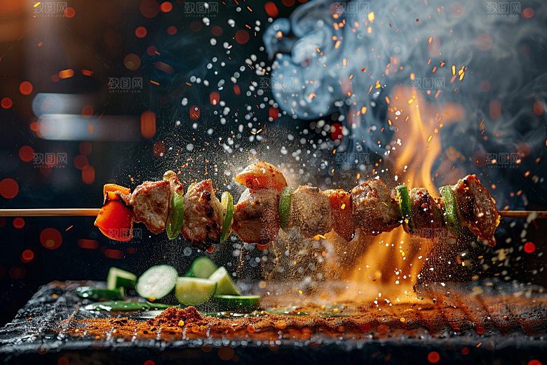 火热烤串夏天美食摄影图