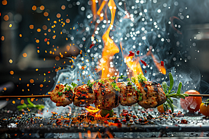 火热烤串夏季美食摄影图