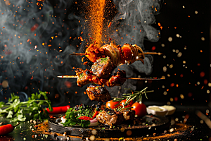 火热烤串小吃烤肉摄影图