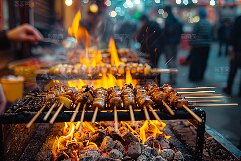 火热烤串肉串夜宵摄影图