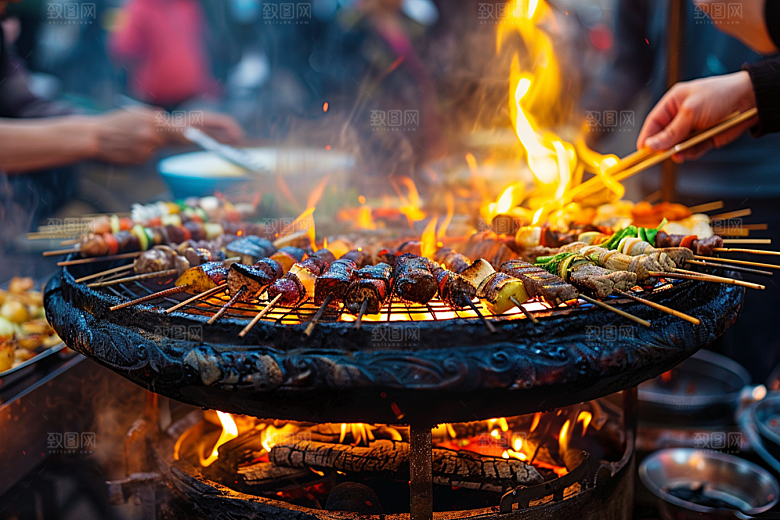 火热烤串美食夏天摄影图