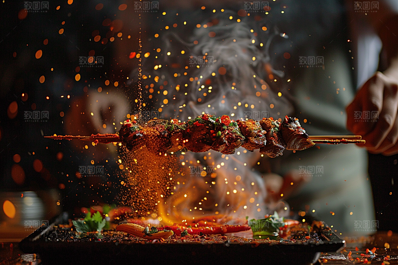 火热烤串肉串烤肉摄影图