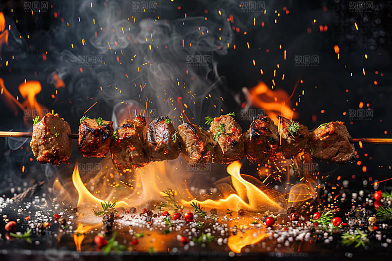 火热烤串夜宵烟熏火燎摄影图