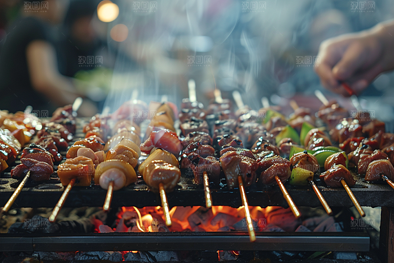 火热烤串美味夏季摄影图