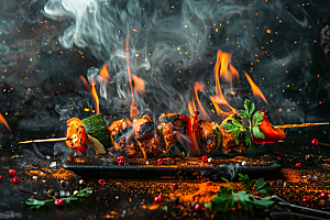 火热烤串肉串烟熏火燎摄影图