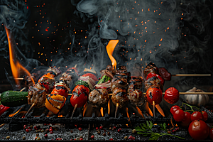 火热烤串美味烤肉摄影图