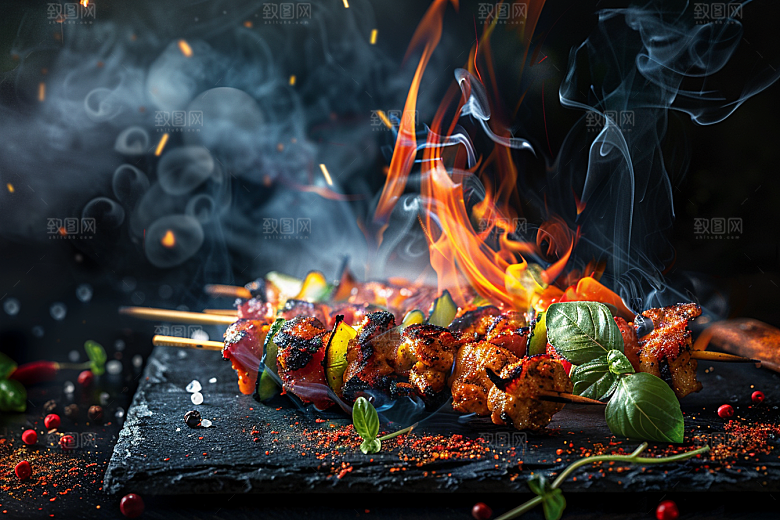 火热烤串烤肉美食摄影图