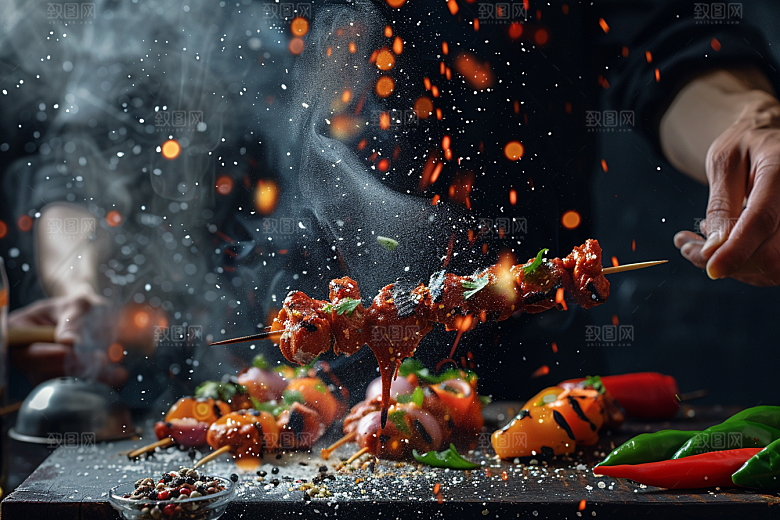 火热烤串美食烤肉摄影图
