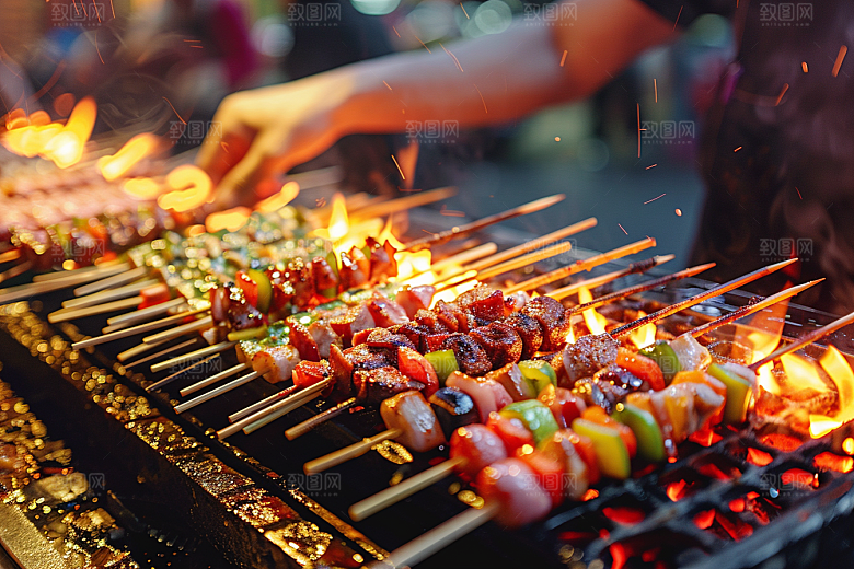 火热烤串夏天肉串摄影图