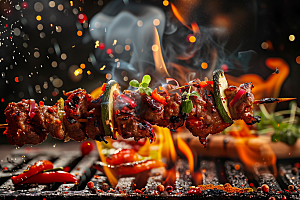 火热烤串夏季肉串摄影图