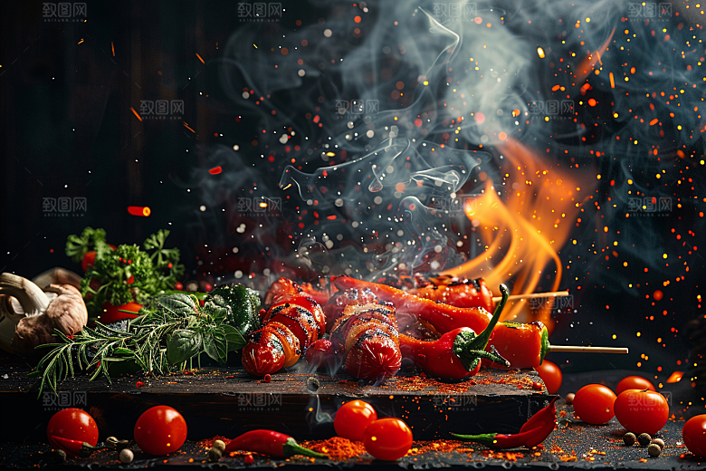 火热烤串美食夏季摄影图