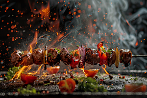 火热烤串肉串夏季摄影图