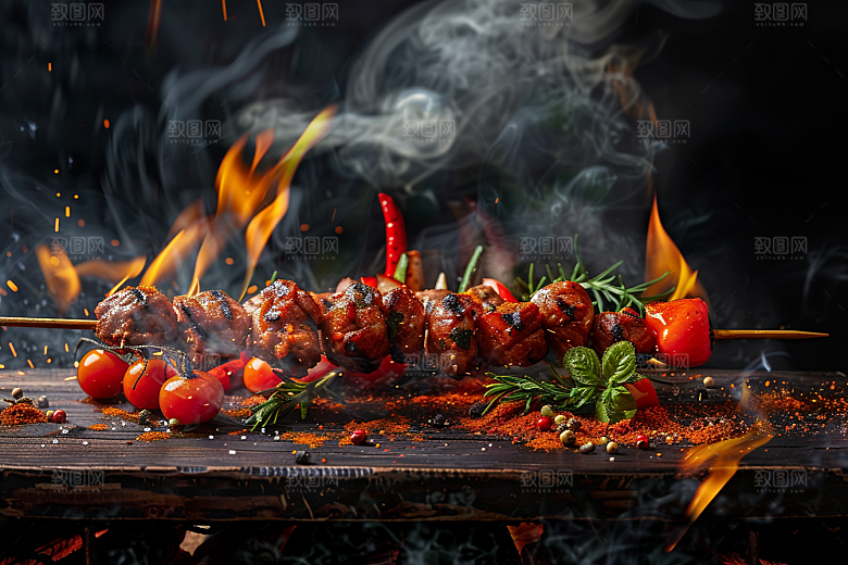 火热烤串夏季烤肉摄影图