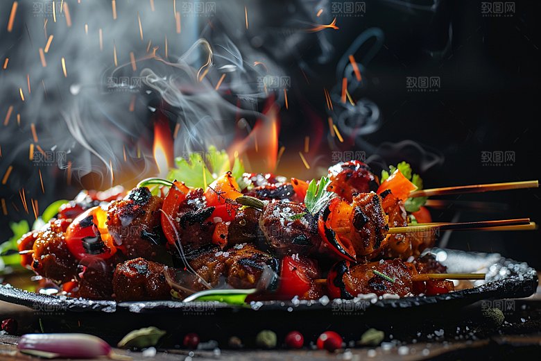 火热烤串美味夏季摄影图