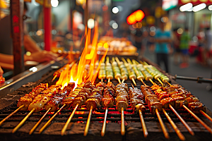 火热烤串夜宵美食摄影图