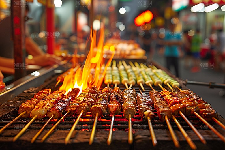 火热烤串夜宵美食摄影图