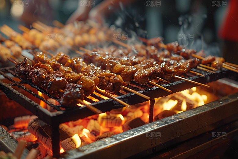 火热烤串美食美味摄影图