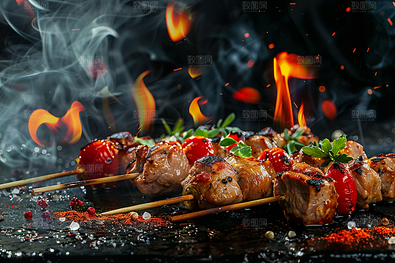 火热烤串夏季烤肉摄影图