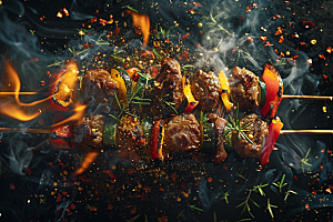 火热烤串美食夏天摄影图