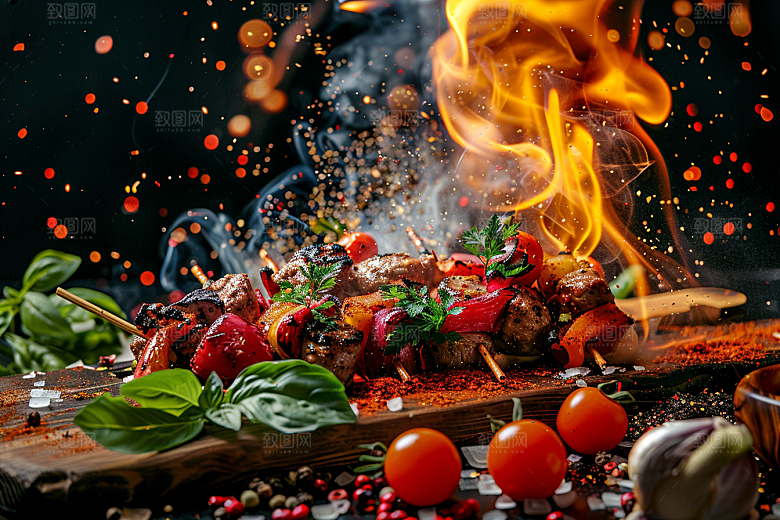 火热烤串肉串美食摄影图