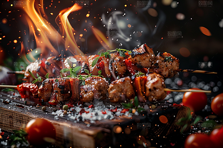 火热烤串肉串烟熏火燎摄影图