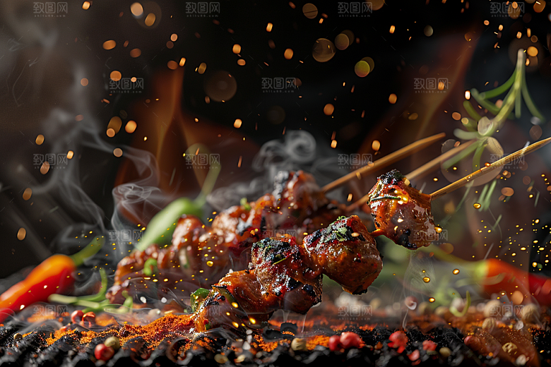 火热烤串肉串小吃摄影图