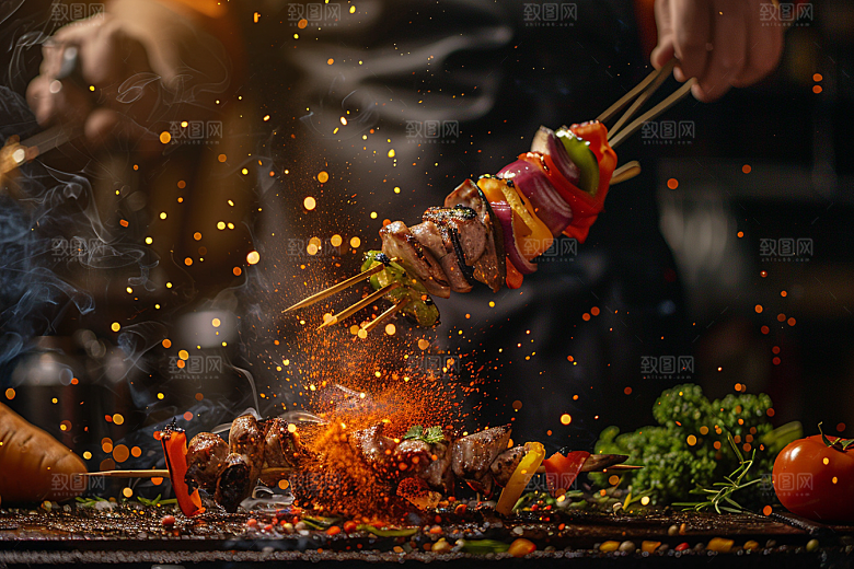火热烤串小吃香酥摄影图