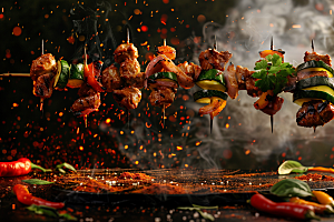 火热烤串肉串夏季摄影图