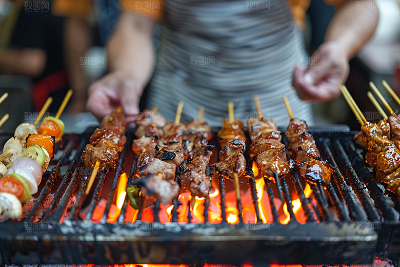 火热烤串美味美食摄影图