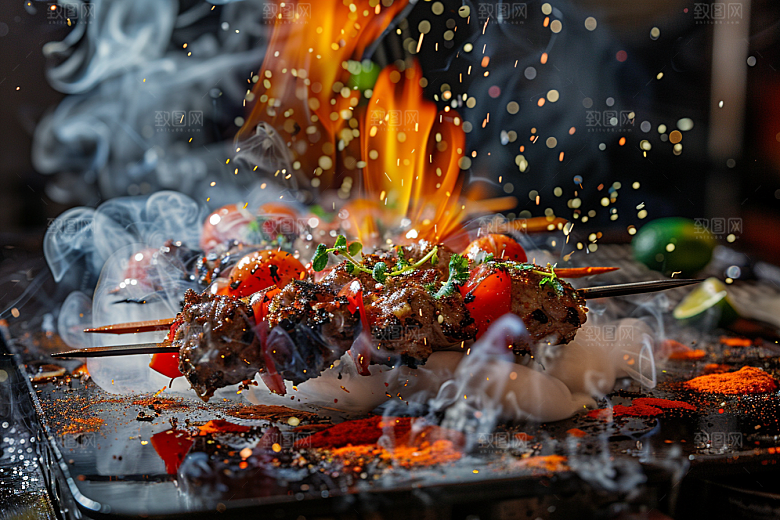 火热烤串肉串美味摄影图