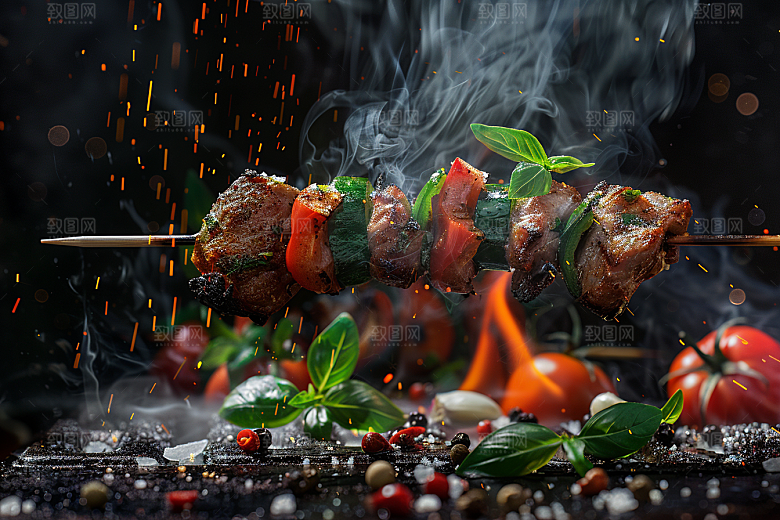 火热烤串肉串烤肉摄影图
