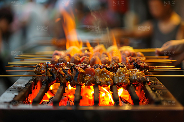 火热烤串美食烤肉摄影图