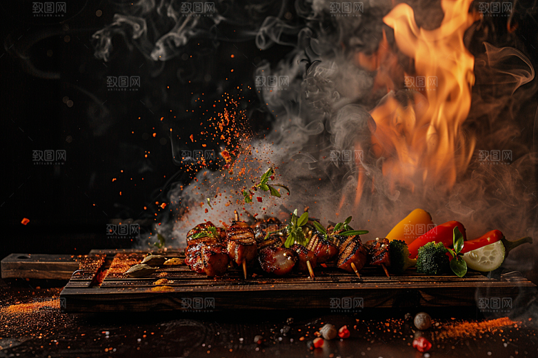 火热烤串烤肉夏天摄影图