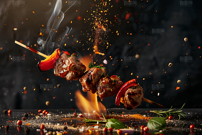 火热烤串美味烤肉摄影图