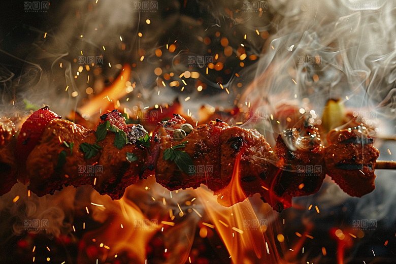 火热烤串美食夜宵摄影图