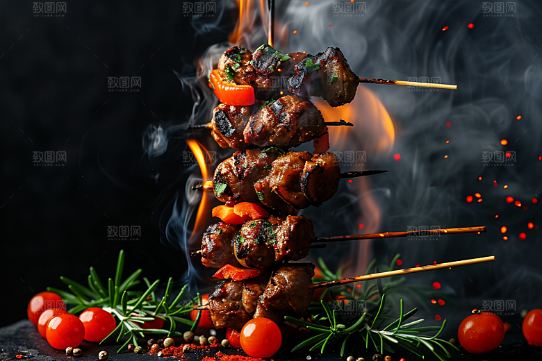 火热烤串夏季烤肉摄影图