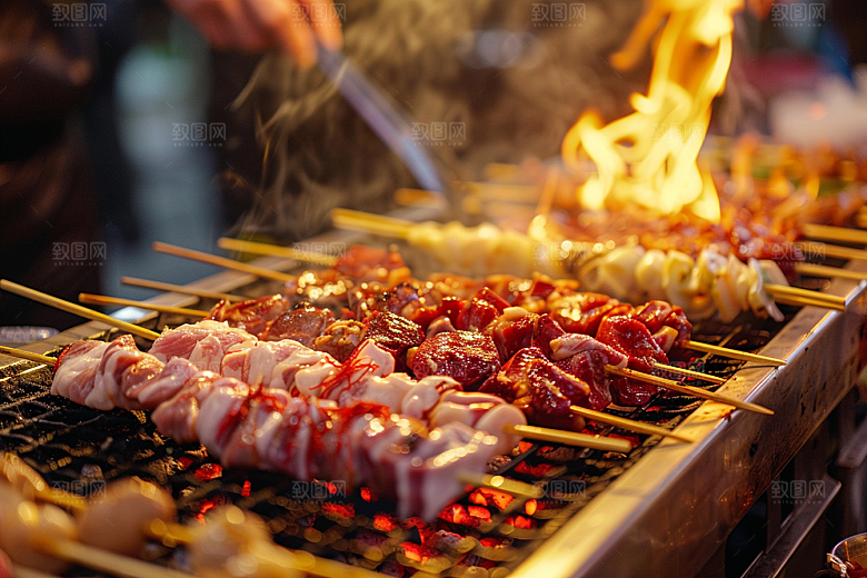 火热烤串美食小吃摄影图