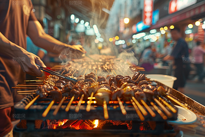火热烤串香酥小吃摄影图