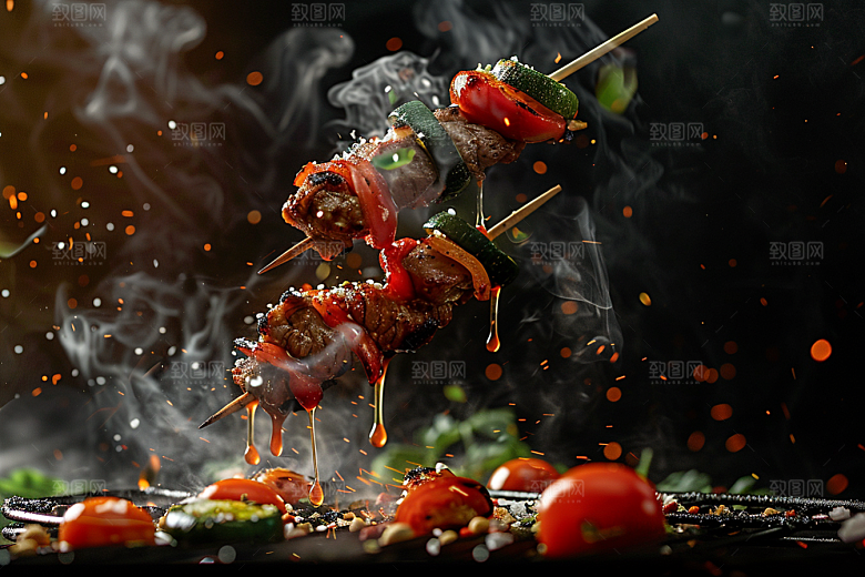 火热烤串夏天美食摄影图
