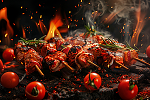火热烤串烤肉小吃摄影图