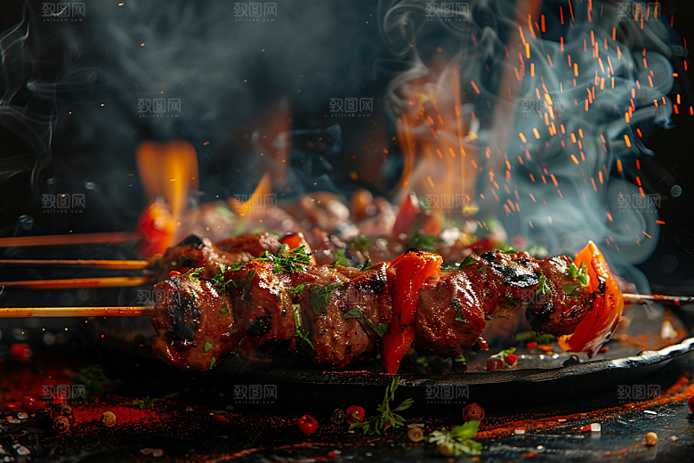 火热烤串烟熏火燎肉串摄影图