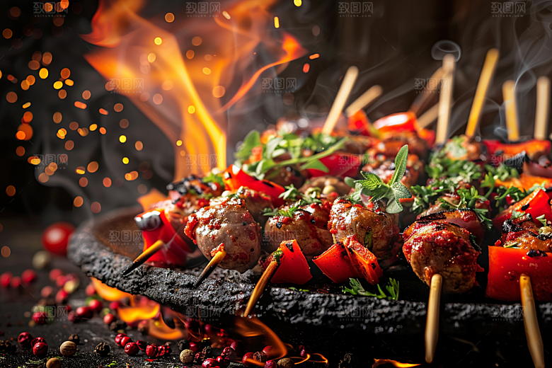 火热烤串美食夏天摄影图
