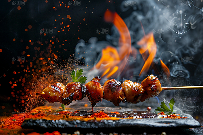 火热烤串美食烟熏火燎摄影图