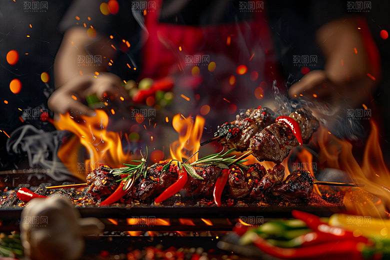 火热烤串夏天夜宵摄影图