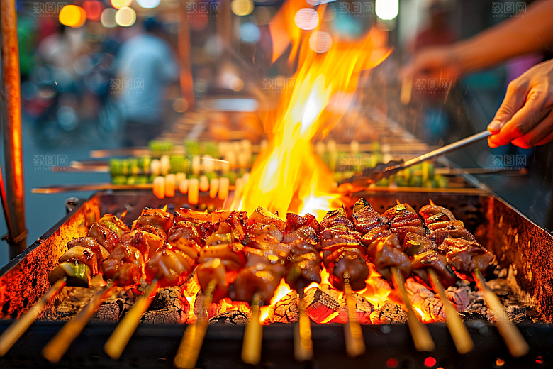 火热烤串美食夏天摄影图