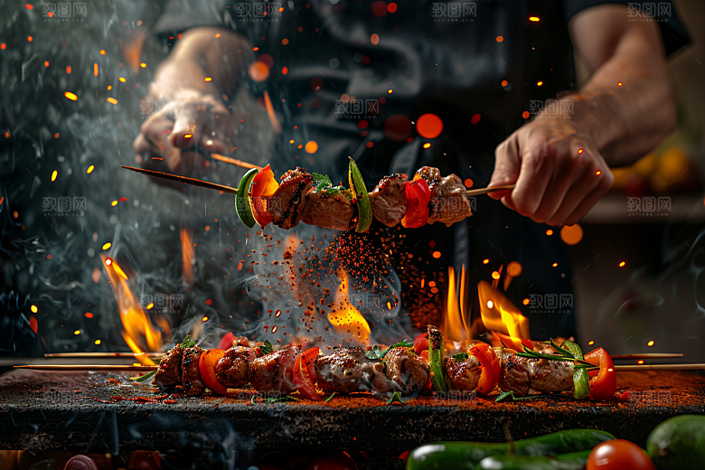 火热烤串烤肉肉串摄影图