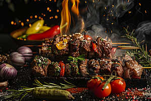 火热烤串肉串夏季摄影图