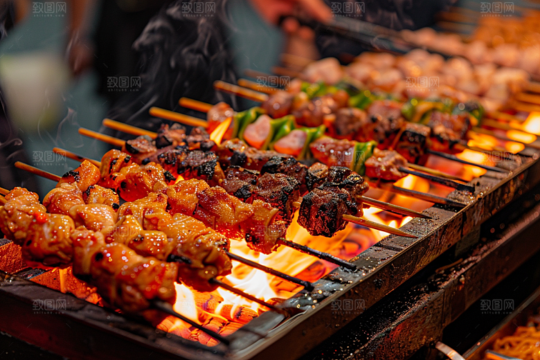 火热烤串美食夏季摄影图