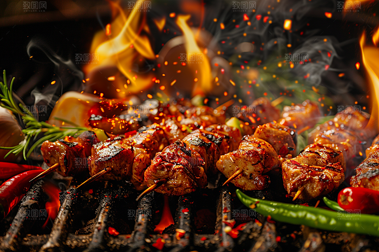 火热烤串夏天肉串摄影图