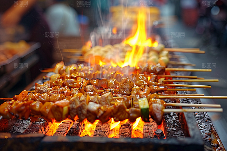 火热烤串美食美味摄影图